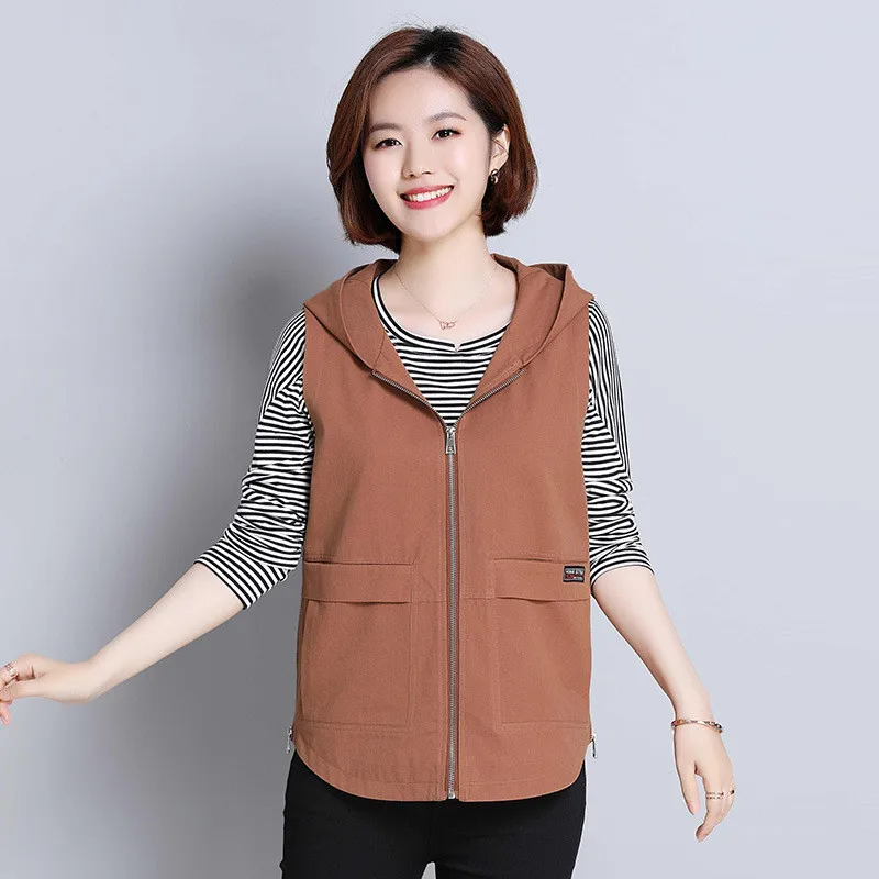 

Жилет женский короткий на молнии, с капюшоном, осень 2019