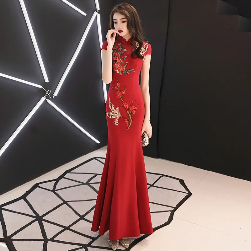 С вышивкой в традиционном китайском стиле размера плюс 3XL Vestidso Cheongsam элегантной