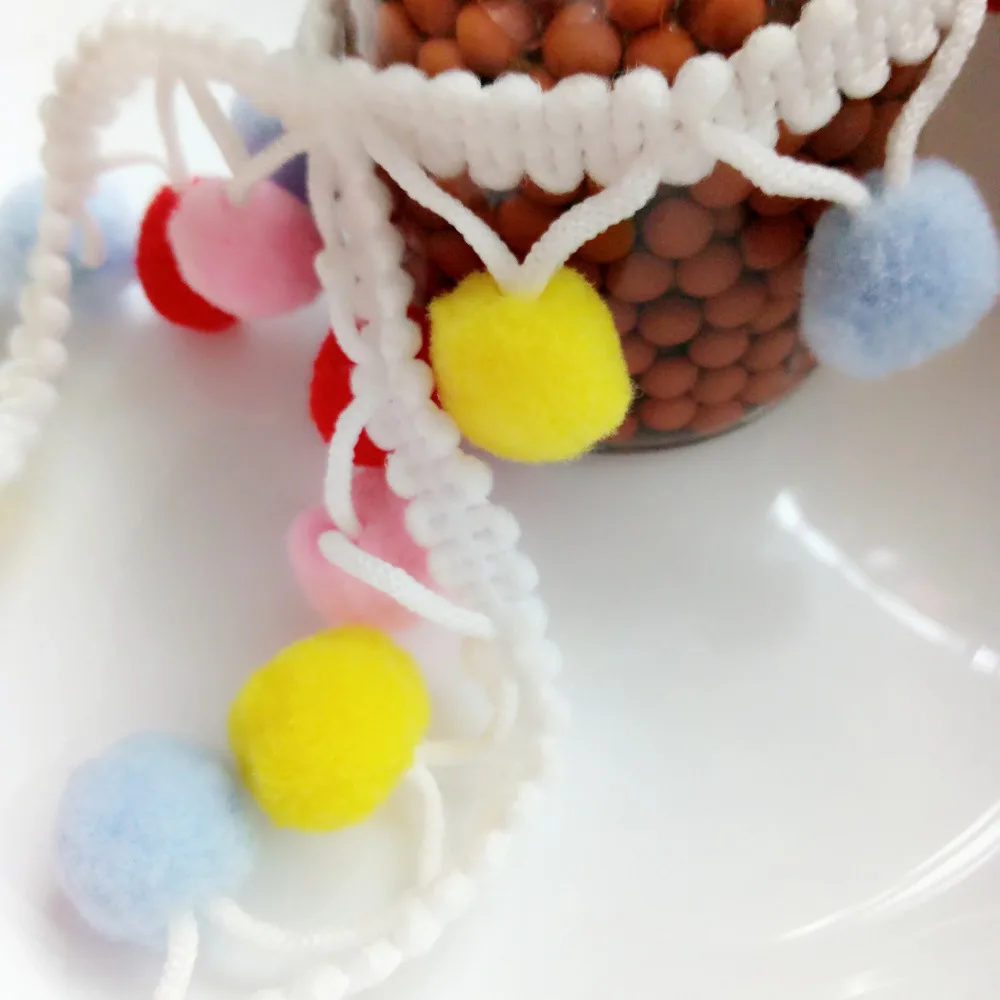 New 5Yards/Lot Hot Sale 15mm Pom Trim Ball Fringe Ribbon Mixed Colors Pompom Lace For Curtain/Clothes Decoration DIY Craft | Дом и сад