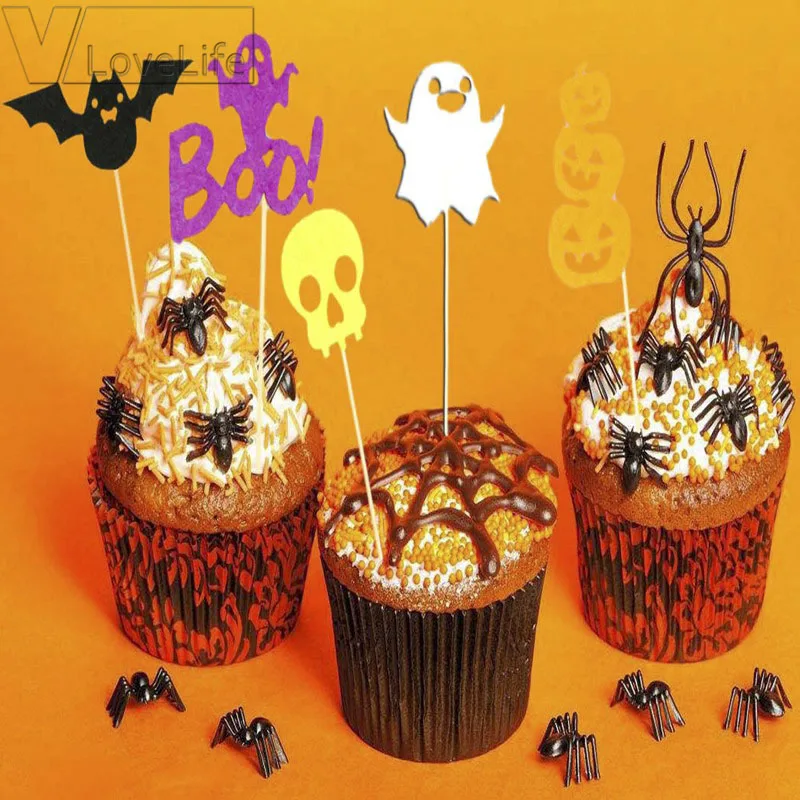5 шт Хэллоуин Войлок кекс топперы еда выбирает тыква летучая мышь Призрак Череп