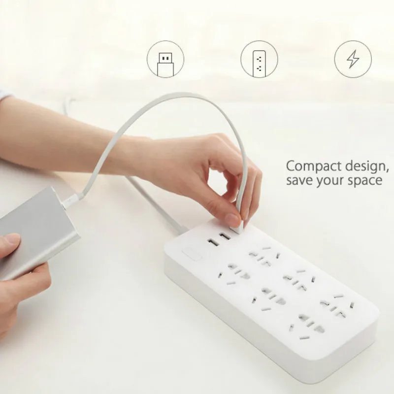 Оригинальный Xiaomi Mijia мощность полосой смарт-защита от перегрузки 2A 1 8 м быстрой