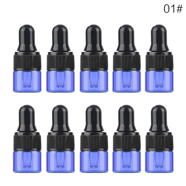 01 blue 1ml Aihogard 10 шт. 3 мл/2 мл/1 мл мини пустые стеклянные бутылки для макияжа со стеклянной капельницей многоразового использования Esstenial масло контейнер для хранения жидкости - Цвет: 01 blue 1ml