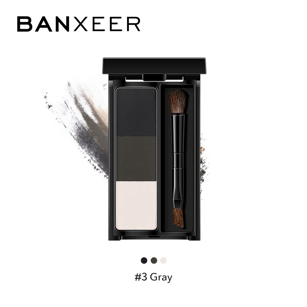 3 Gray BANXEER, 3 цвета, палитра пудры для бровей, тени для бровей, водонепроницаемые, стойкие, для бровей, коричневые, натуральные, для бровей, инструменты - Цвет: 3 Gray