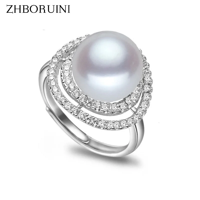 Zhboruini Ювелирные изделия из жемчуга серебра двухэтажные Pearl Ring натурального