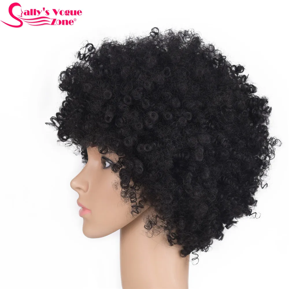 Sallyhair высокая температура синтетический короткий афро кудрявый черный цвет парик