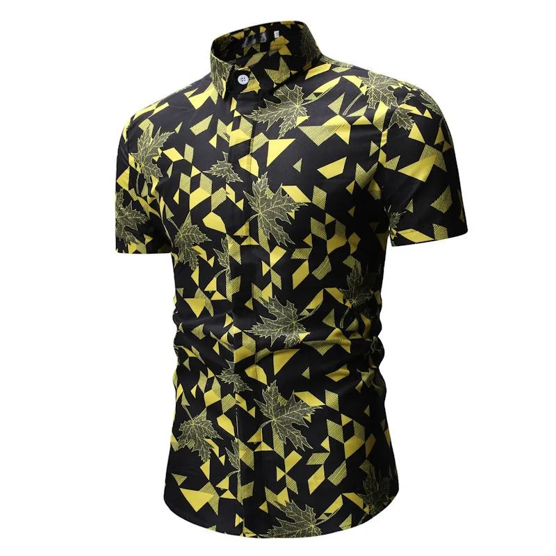 Мужская Летняя приталенная рубашка с отложным воротником короткими рукавами и