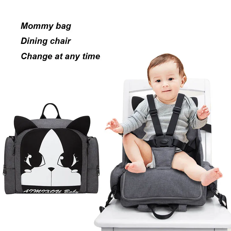 

Children Safety Belt Booster Seat Baby Eating Chair Multifunction Diaper Backpack Portable Baby Dining Chair Cartoon Mommy Bag