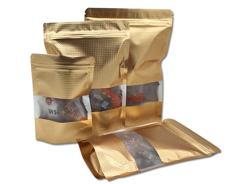 

50Pcs/Lot 17*25cm Gold Stand Up Aluminum Foil Lines With Clear Window Zipper Top Pack Bag Coffee Storage Valve Packaging Bag