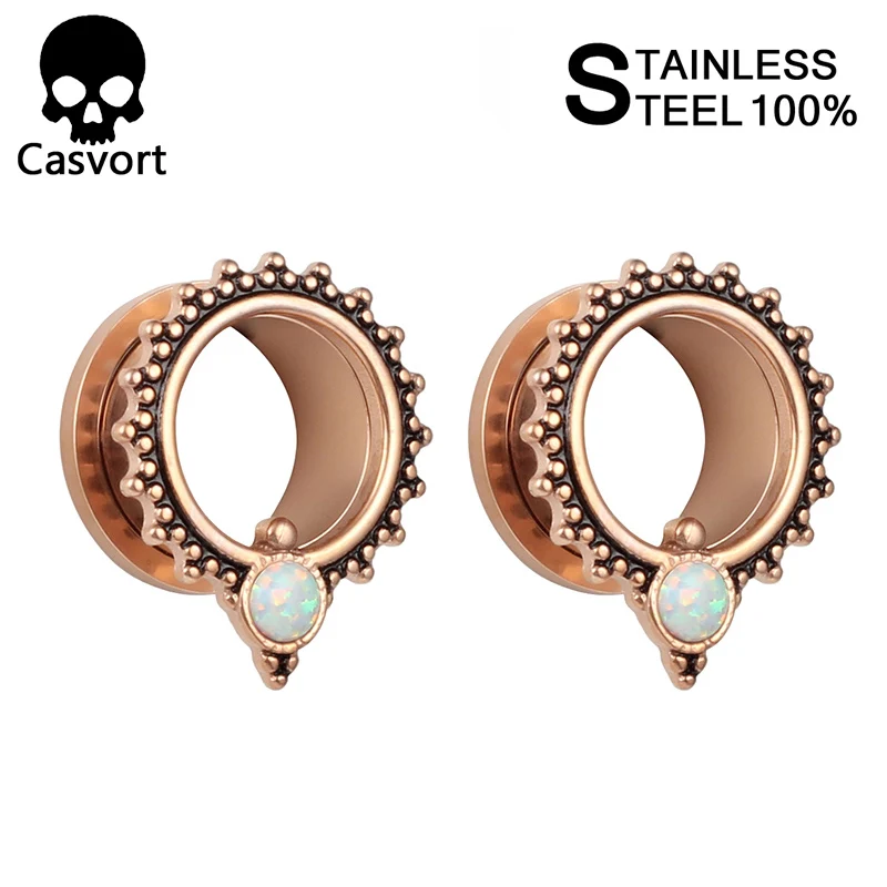 rose gold Casvort Новые Модные Серьги Для Пирсинга Ушей из нержавеющей стали, опал, тоннели винтовые, дизайн сзади, пара, 2 шт./партия - Окраска металла: rose gold