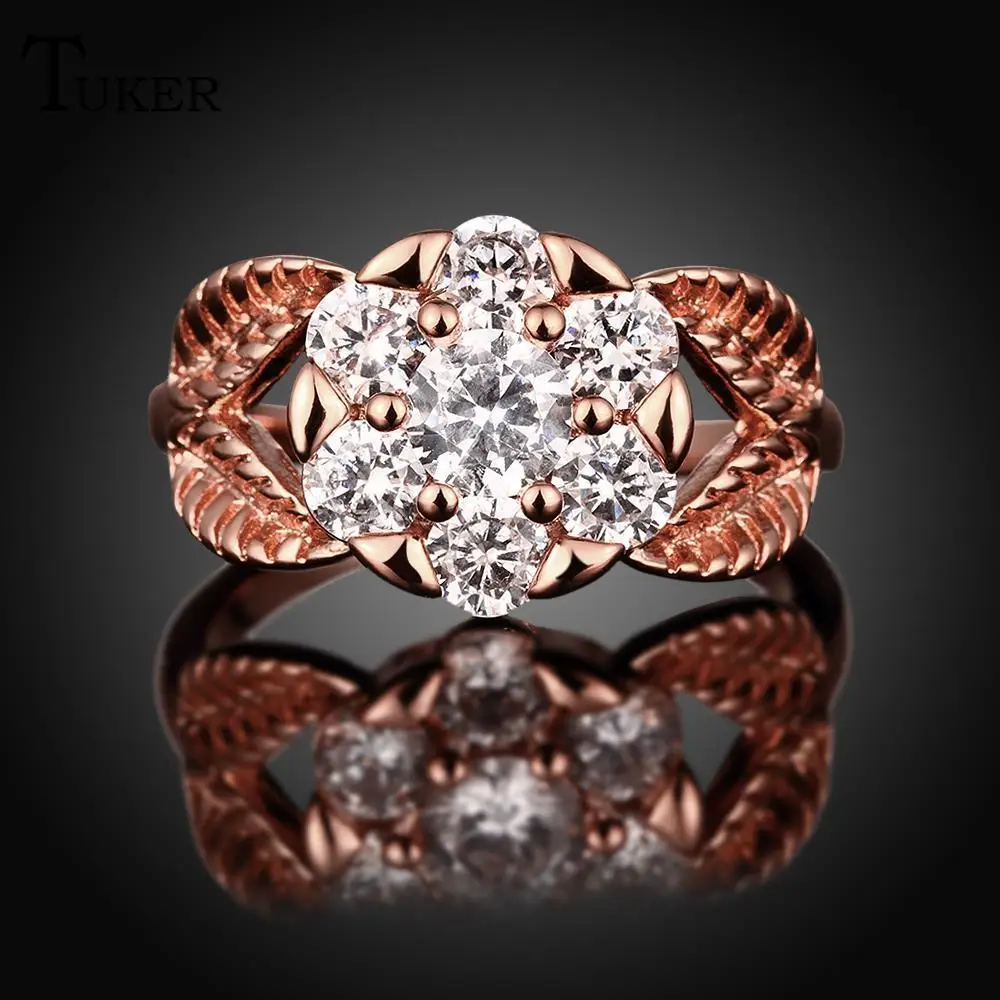 Tuker Classic fashion Lucky Creative Artistic Petals Cubic Zirconia Rings gold Color Party Wedding Jewelry For Women Gift | Украшения и