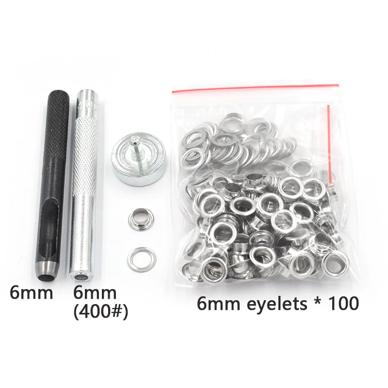 6MM 1 шт. инструмент для пробивания+ 1 шт. петельки для ручного стучания+ 100 наборов петель для скрапбукинга металлические люверсы для самостоятельного шитья домашней одежды - Цвет: 6MM