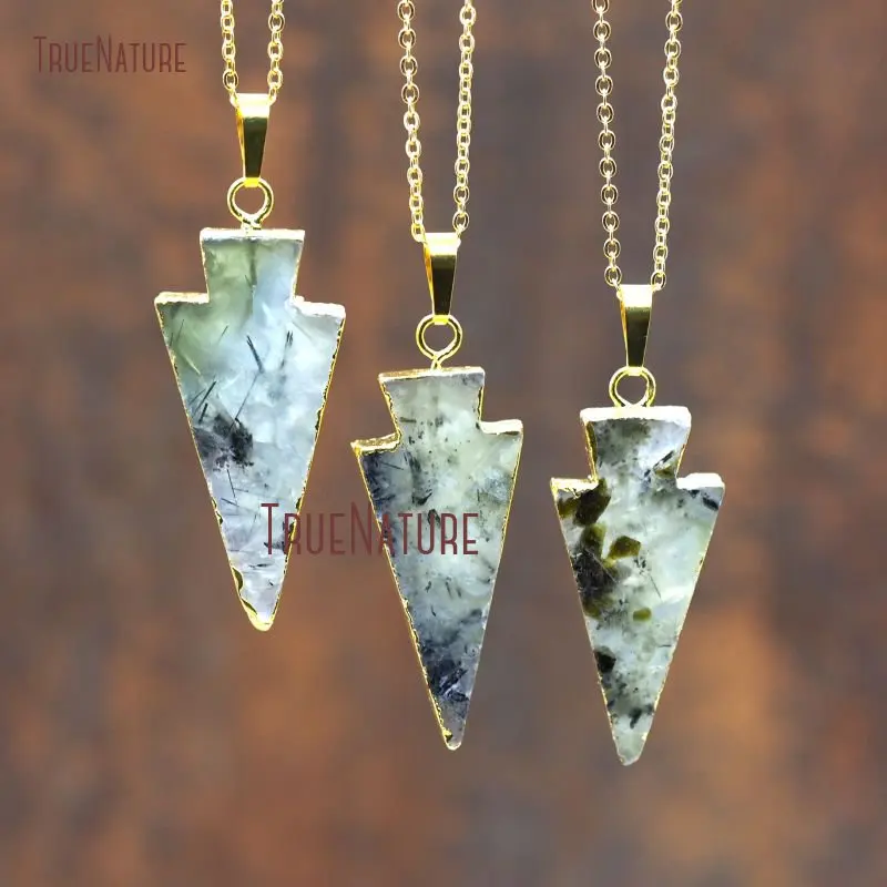 New Latest Design Healing Prehnites Pendant Necklace Gold Finished Adjustable Chains Arrowhead Charm 18inch NM8017 | Украшения и