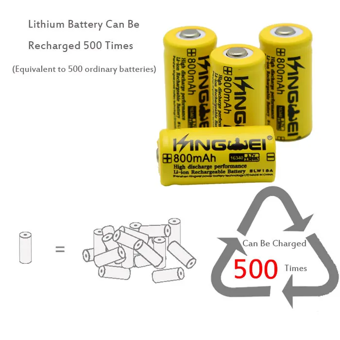 Большая скидка KingWei 4 шт./лот 16340 (ICR123A) 3 7 v 800mah перезаряжаемая литиевая батарея |