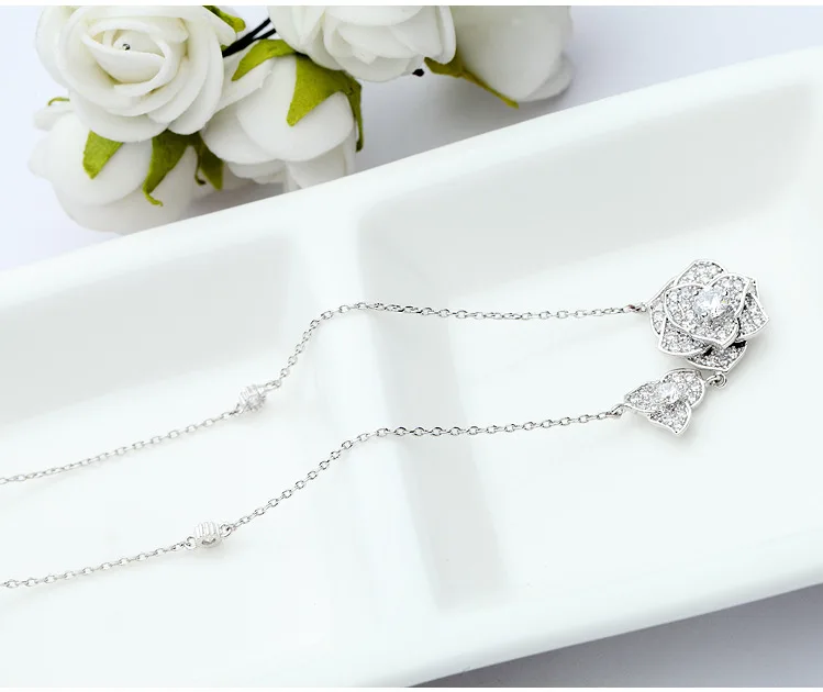 Модное популярное блестящее женское ожерелье с цветком и кристаллом из