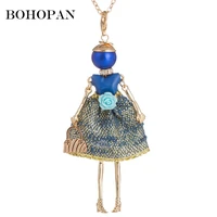 blue doll necklace women lovely flower dress doll pendant gold long chain statement jewelry collares girl best gift 2018 new