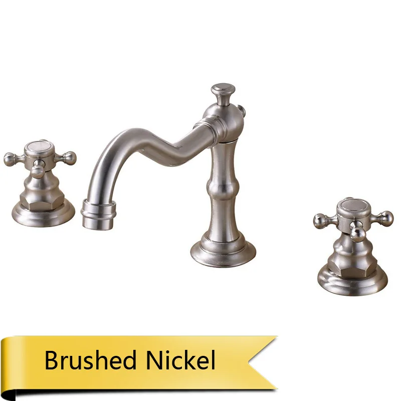 Brushed Nickel Античная латунь бортике смеситель для раковины широкий Ванная Комната Раковина мойка кран двойная ручка 3 отверстия смеситель - Цвет: Brushed Nickel