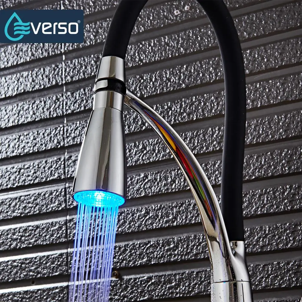 Выдвижной кухонный кран EVERSO черный хромированный смеситель с двойным