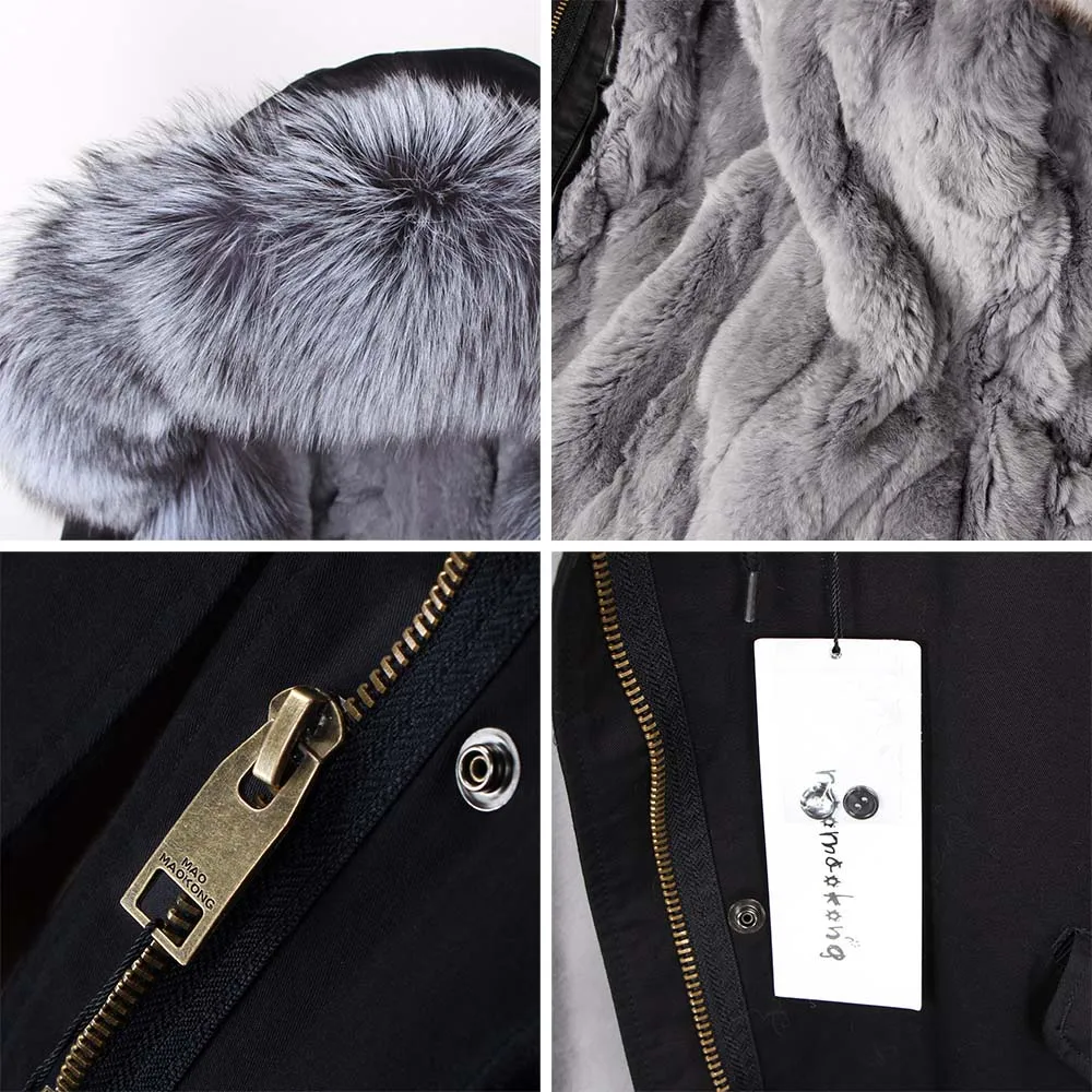 Женская Длинная зимняя куртка со съемной подкладкой из кроличьего меха | одежда
