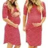 Беременности и родам платья модные женские беременных в полоску с круглым