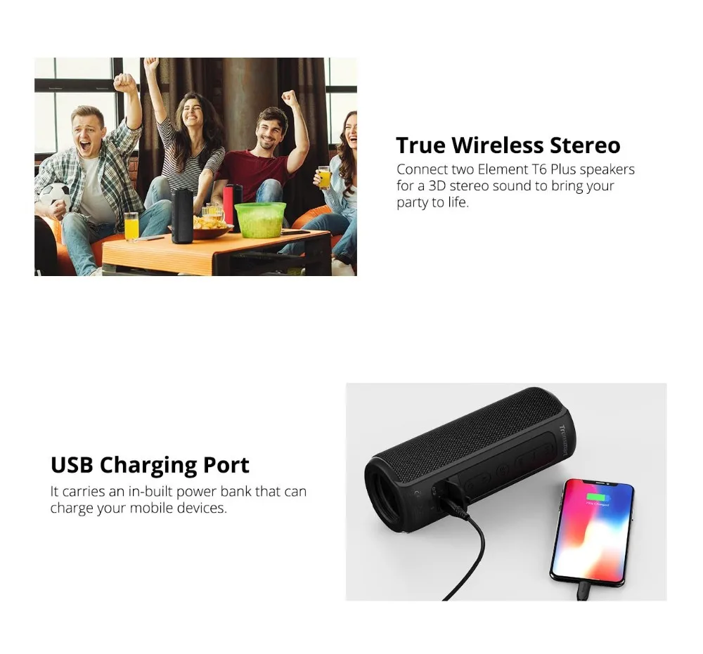 [] Tronsmart Element T6 Plus TWS портативный Bluetooth динамик TF/SD карта 40 Вт 15 часов открытый портативный мини-динамик