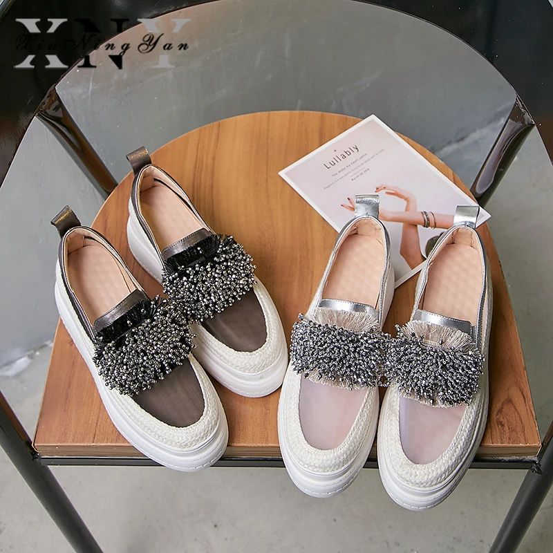 Женские лоферы на танкетке Xiuningyan повседневные из коровьей кожи с закругленным