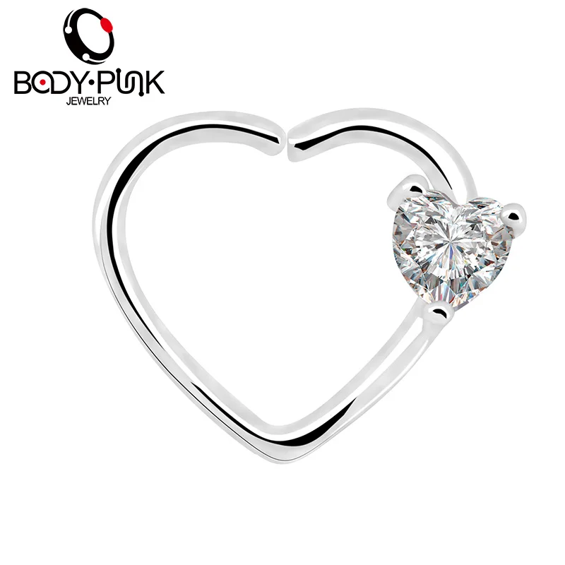 white clear Тела панк украшения Сердце CZ левой закрытие Daith пирсинг 16 Gauge сердце козелок серьги 5 цветов золотые серьги Daith 1 шт - Окраска металла: white clear