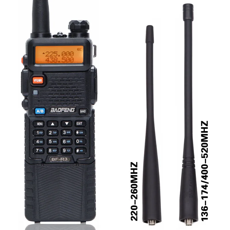 

BaoFeng BF-R3 трехдиапазонная рация 136-174/220-260/400-520 МГц с 2 антеннами 3800 мАч батарея Amatuer портативная UV-5R радио