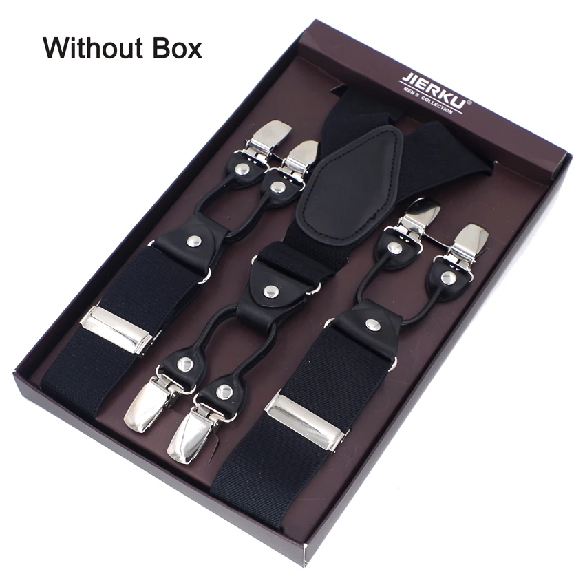 

JIERKU Suspenders Man's Braces 6 Clips Black Leather Suspensorio Trousers Strap Father/Husband's Gift 3.5*120cm