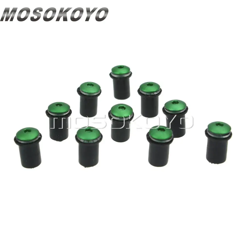 green 10 шт. болты для лобового стекла мотоцикла Wellnuts& шайбы установка обтекателя ветрового стекла гайки винты крепеж Комплект Универсальный - Цвет: green