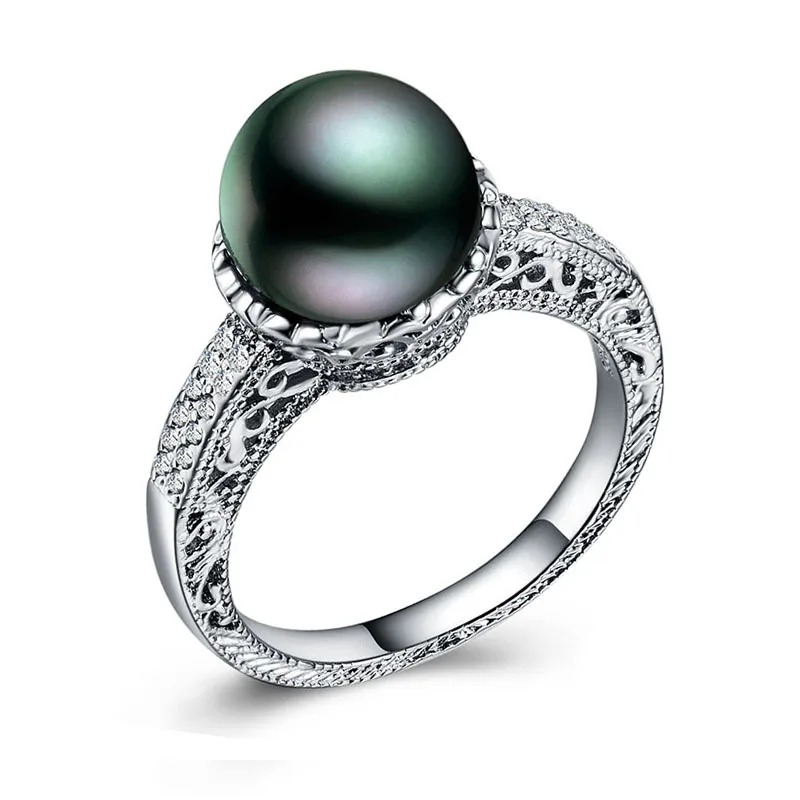 Роскошные серебряные кольца AAAA Циркон Черный Shell Pearl Ring таитянский Стиль Pearl Ring Модные украшения жемчуг кольцо для Для женщин - Цвет основного камня: B954