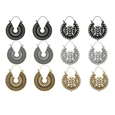 Fashion National Wind Alloy Weave Drop Earrings for Women Vintage U Shaped Basket Exaggerated Carved Earring Jewelry Gift bxmy14 | Украшения