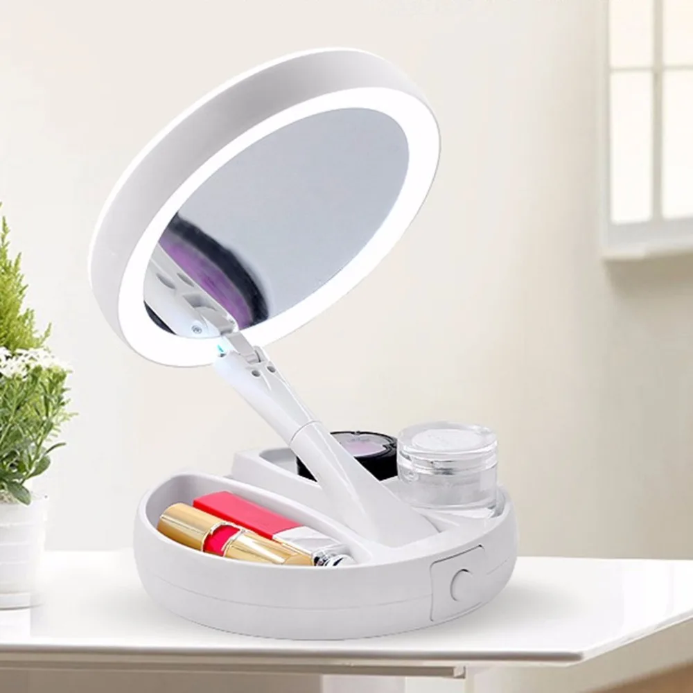 Двустороннее вращение складной светодио дный USB LED освещенное зеркало для