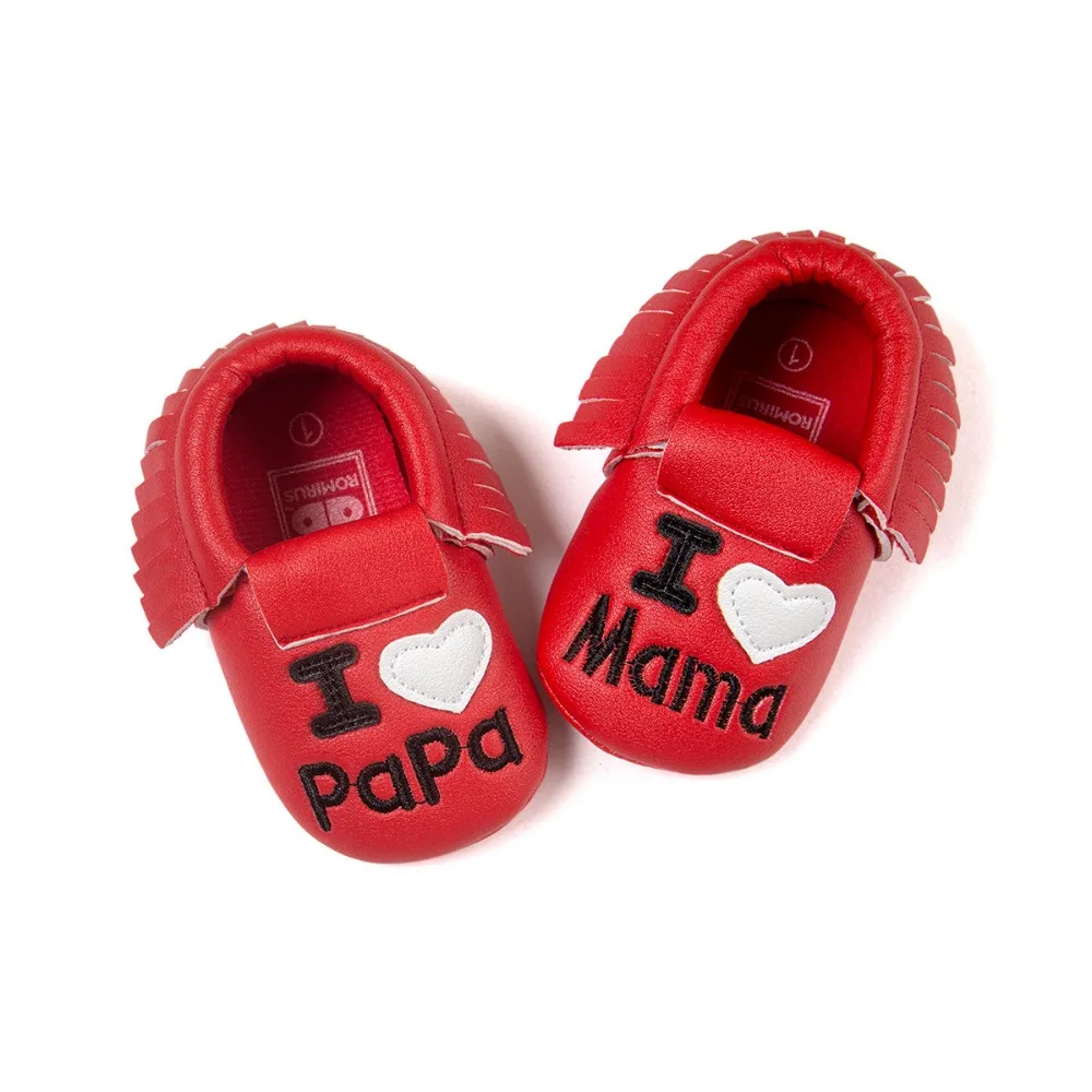 Кожаные детские мокасины I love papa mama обувь для мальчиков и девочек популярные