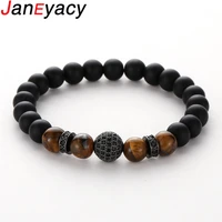 janeyacy europe fashion brand bracelet frosted stone bead bracelet women popular 10mm zircon cz bracelet men pulseras tiger eye