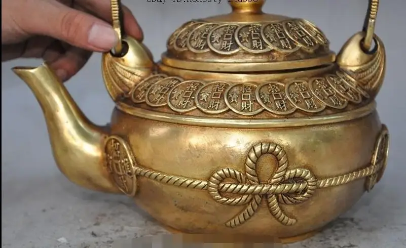 Помеченный китайский чистый ЛАТУННЫЙ ЧАЙНИК для монет с надписью lucky money | Дом и