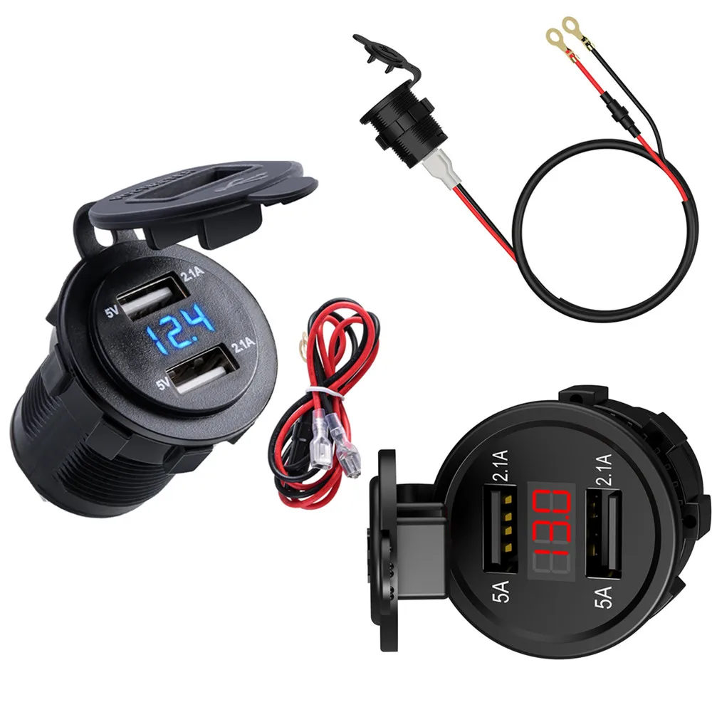 4.2A Dual USB IC Smart Charger Socket Waterproof Power Outlet with LED Voltmeter DC 12-24V car boat marine motorcycle ATV RV