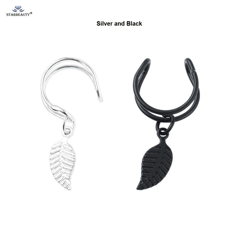 Silver and Black Starbeauty 2 шт./лот вырезанный лист Nonpierced спирали пирсинг для пупка Имитация пирсинга Пирсинг Серьга-кафф серьги-клипсы кольцо в нос имитация - Окраска металла: Silver and Black
