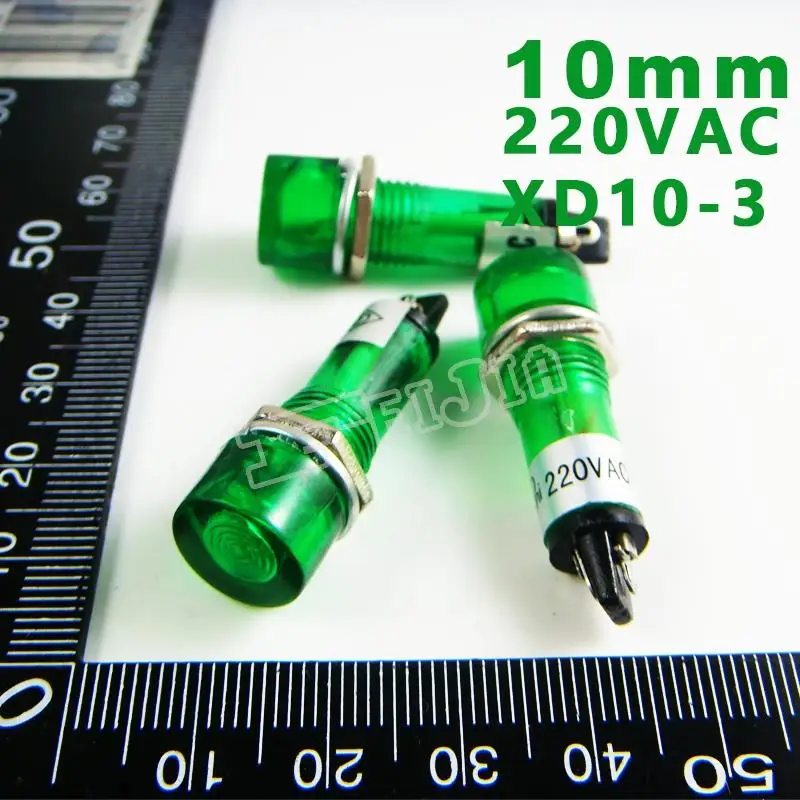 10 мм 220VAC Зеленый сигнал led Lndicator огни Пилот лампа XD10 3 220V шт./лот|pilot lamp|light pilotled pilot lamp