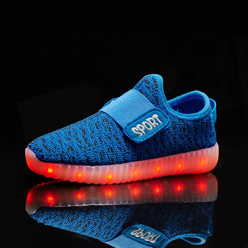 Синий Size 25-37 Kids Led USB Recharge Glowing Shoes Children's Hook Loop Shoes Children's Glowing Sneakers Kids Led Luminous Shoes - Цвет: Синий