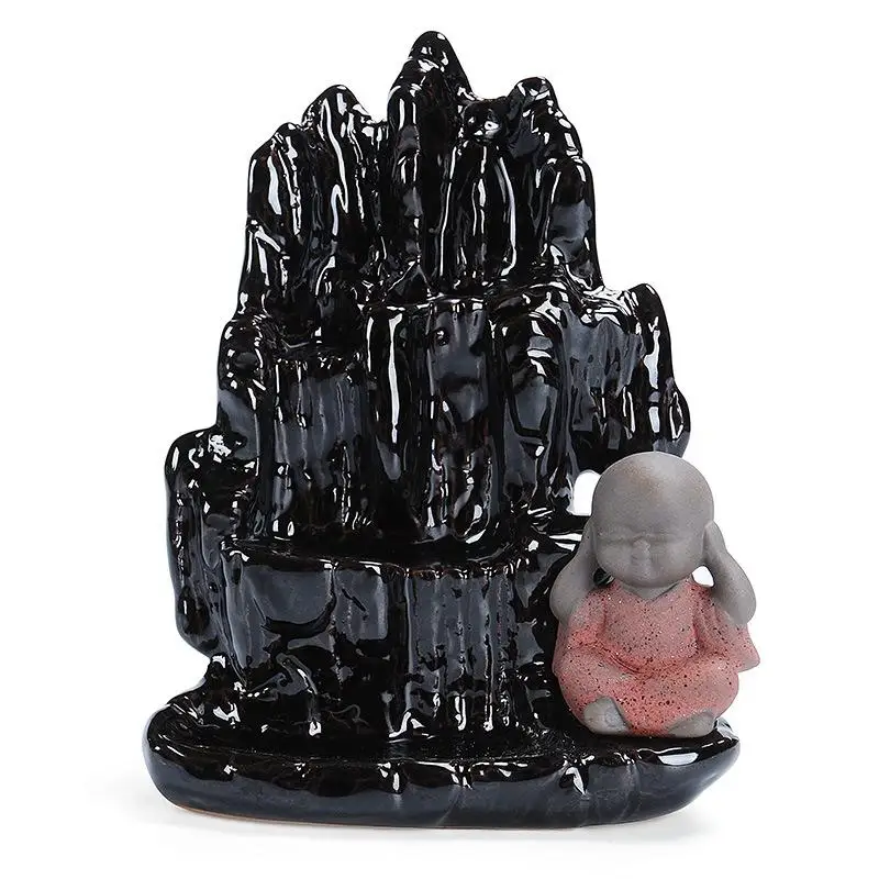 

Ceramic Little Monk Smoke Waterfall Incense Burner Wierook Waterval Smoke Mountain Lotus Incense Stick Holder Office Home Decor