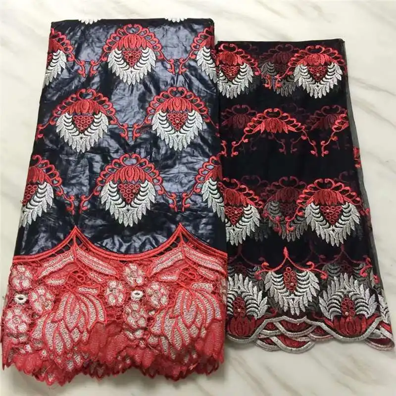 

2019 new fashion african nigerian 5yards bazin getnzer lace fabric matching 2yards net french lace uipure lace african