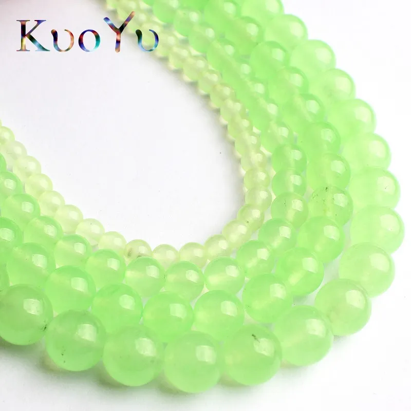 Круглые бусины-разделители из натурального камня ААА зеленого лимона халцедона