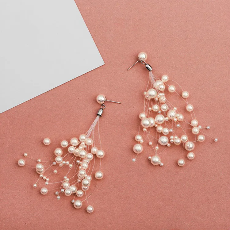 

Elegant Temperament Simple Personality Full Of Stars Long Tassel Pearl Fish Line Ladies Earrings Punk 2018 New Fashion Earrings