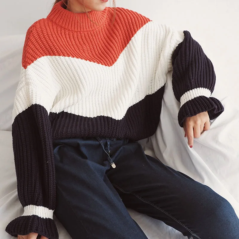 MYDC женский зимний Повседневный лоскутный обычный свитер с оборками пуловер