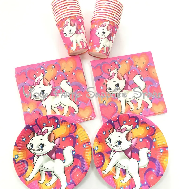 80pcs 80 шт./лот, набор одноразовой посуды Marie Cat, мультяшный розовый кот, аристократы для вечеринки, дня рождения, украшения для детского душа - Цвет: 80pcs