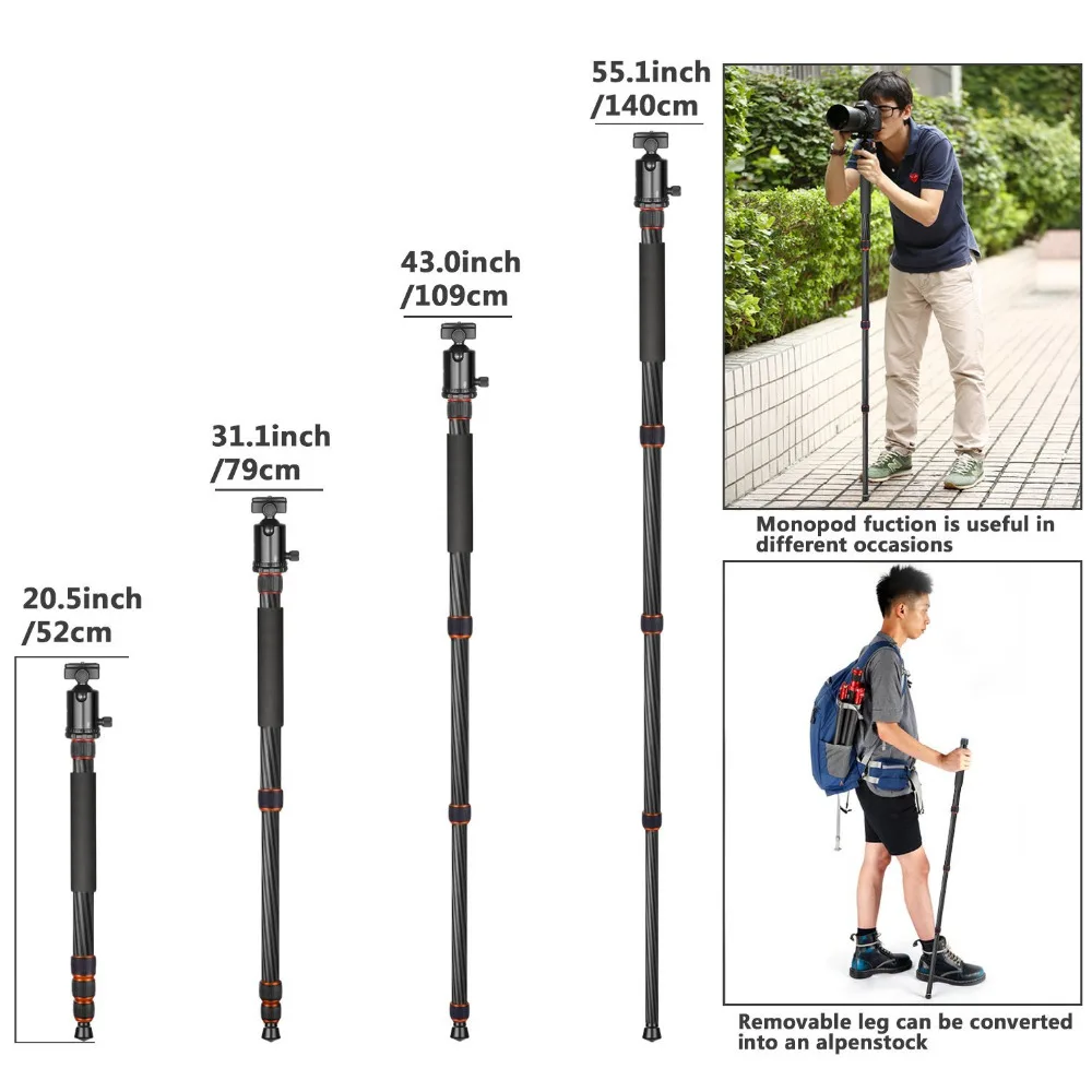 Neewer карбоновое волокно 65 дюймов/165 см штатив монопод с шаровой головкой 360