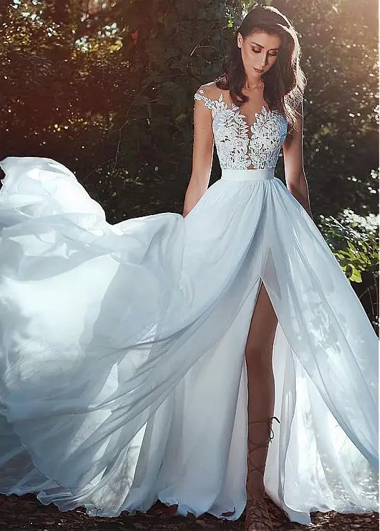 Прозрачное Vestido De Noiva 2019 мусульманское свадебное платье ТРАПЕЦИЕВИДНОЕ шифоновое