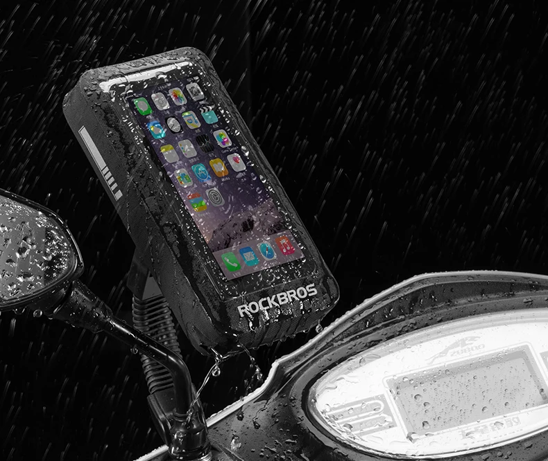 ROCKBROS, сумка для шоссейного велосипеда MTB, 6 дюймов, водонепроницаемая, отражающая, мотоциклетная, велосипедная, с сенсорным экраном, зеркало заднего вида, руль, поворотные велосипедные сумки
