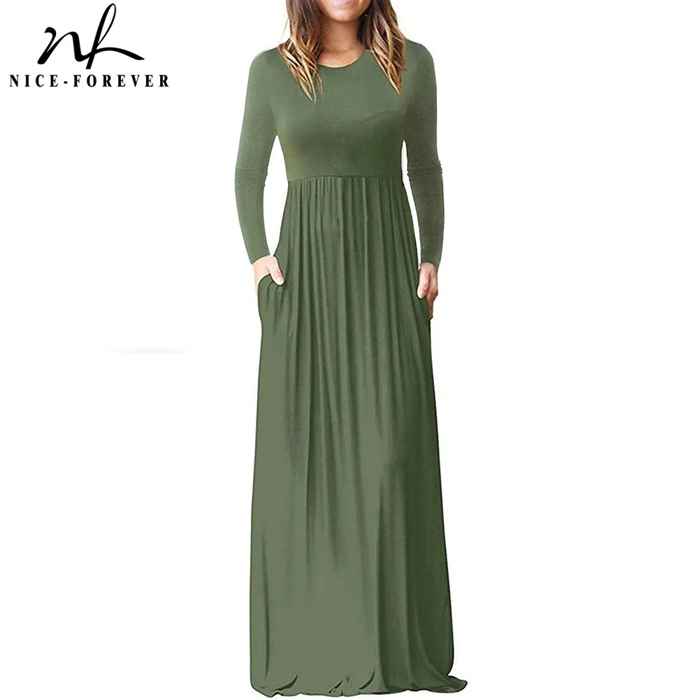 Nice forever повседневные элегантный чистый цвет с карманом vestidos Для женщин полной