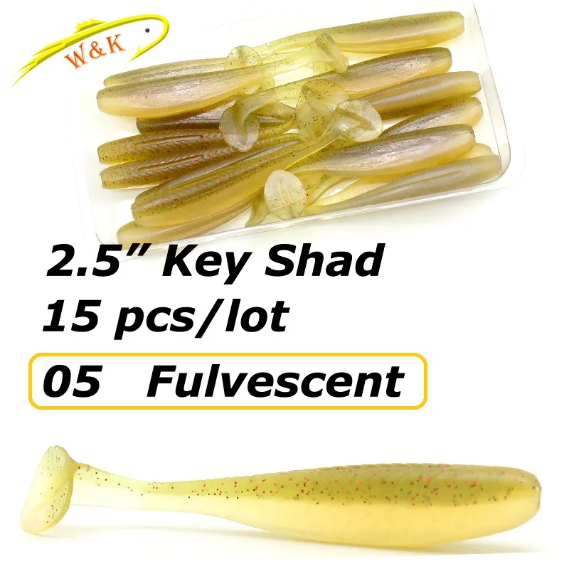 Fulvescent W& K брендовая мягкая Рыбная ловля приманки 6 см 15 шт./пакет Приморский мягкого Пластик приманки Джеркбейт Плавание Шад Палтус сибаса флэш-дело № J1601-060 - Цвет: Fulvescent